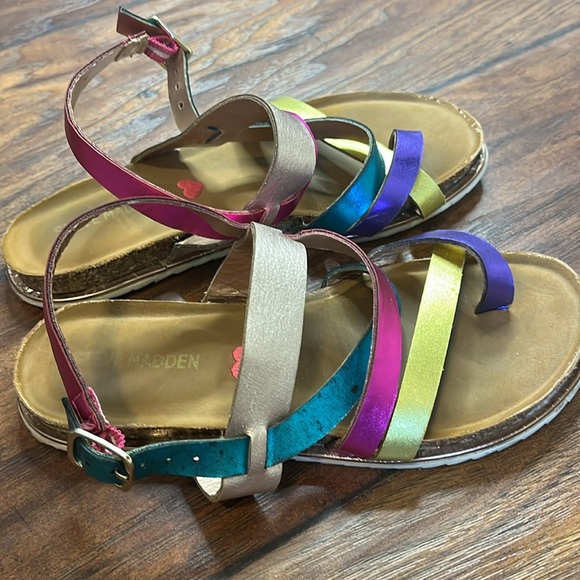 Steve Madden Girls Mistling Iridescent Multi Color Strappy Softbed Sandals Sz 13 - Picture 3 of 8